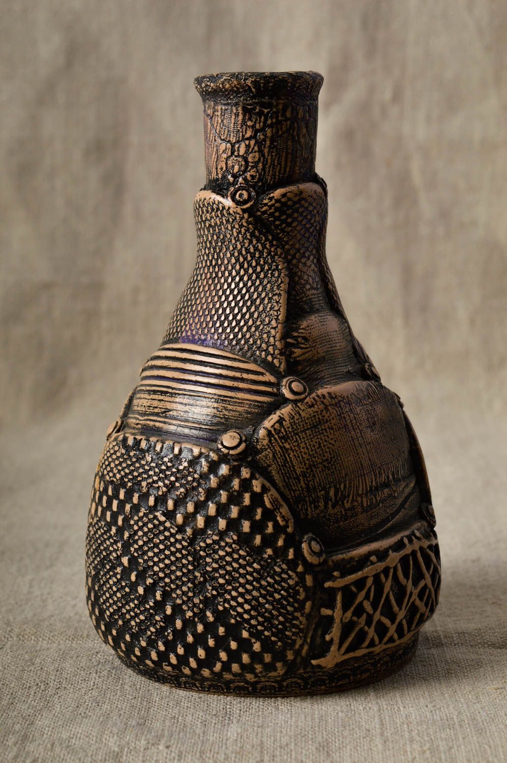 Vase argile Déco maison fait main de tons marron Cadeau original design photo 1