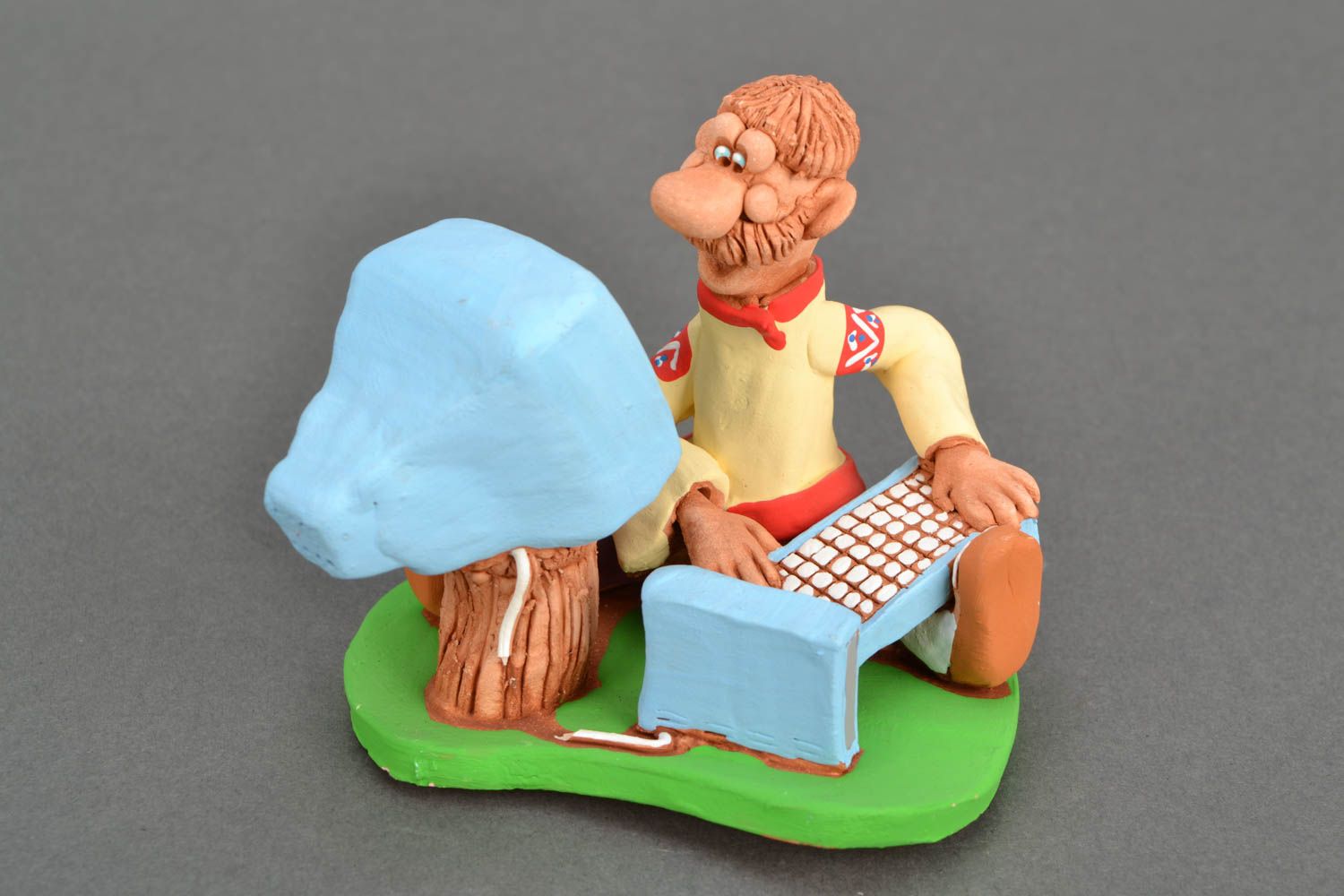 Ceramic figurine Cossack at the Computer photo 3