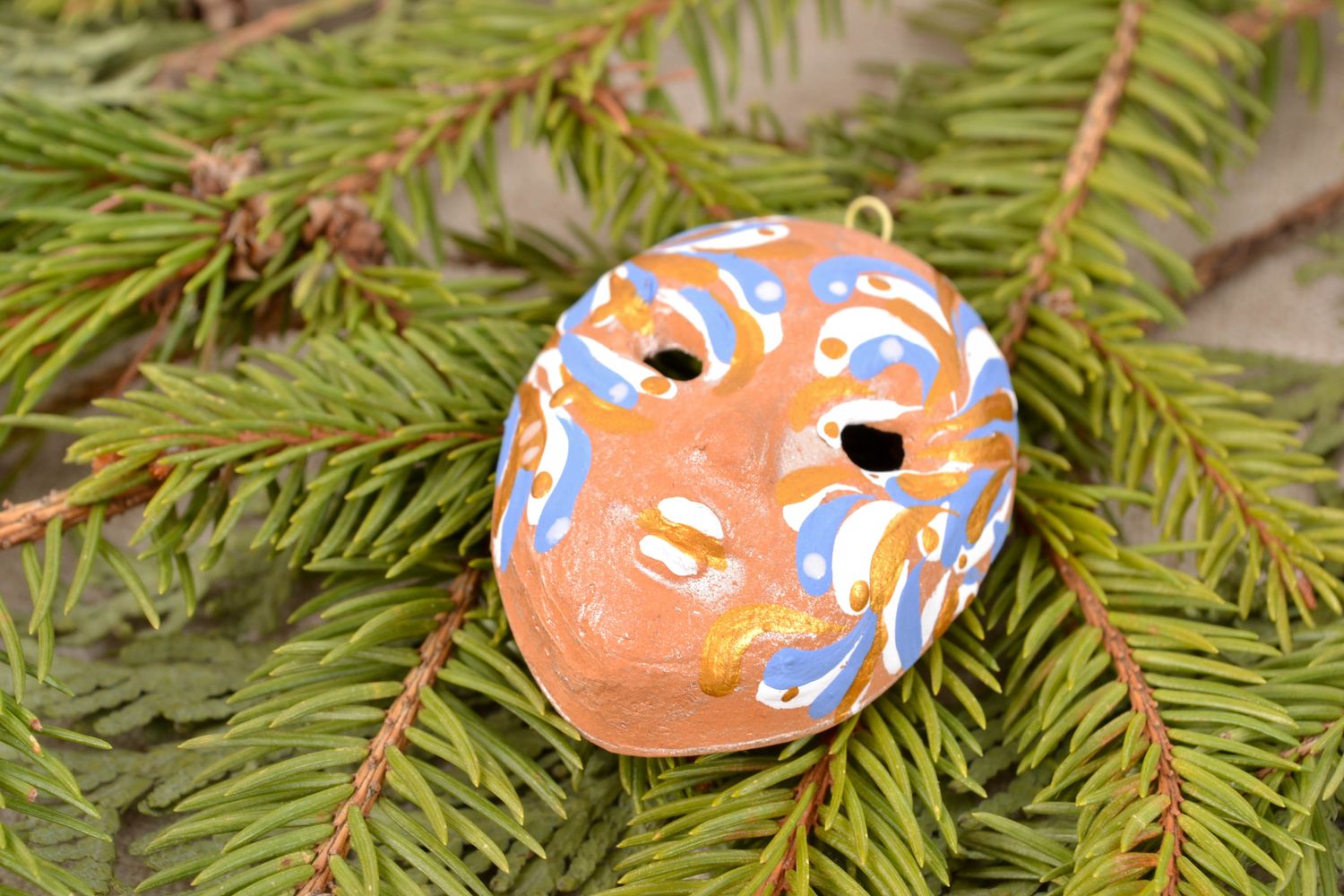 Clay interior pendant mask with beautiful painting photo 1