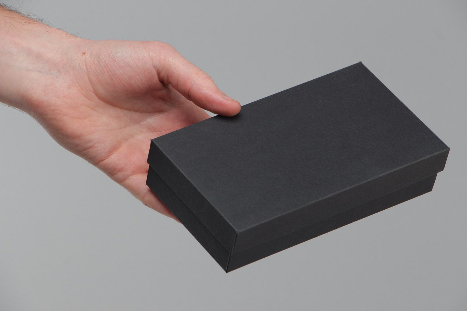 Handmade minimalistic carton gift box of rectangular shape of black color photo 5