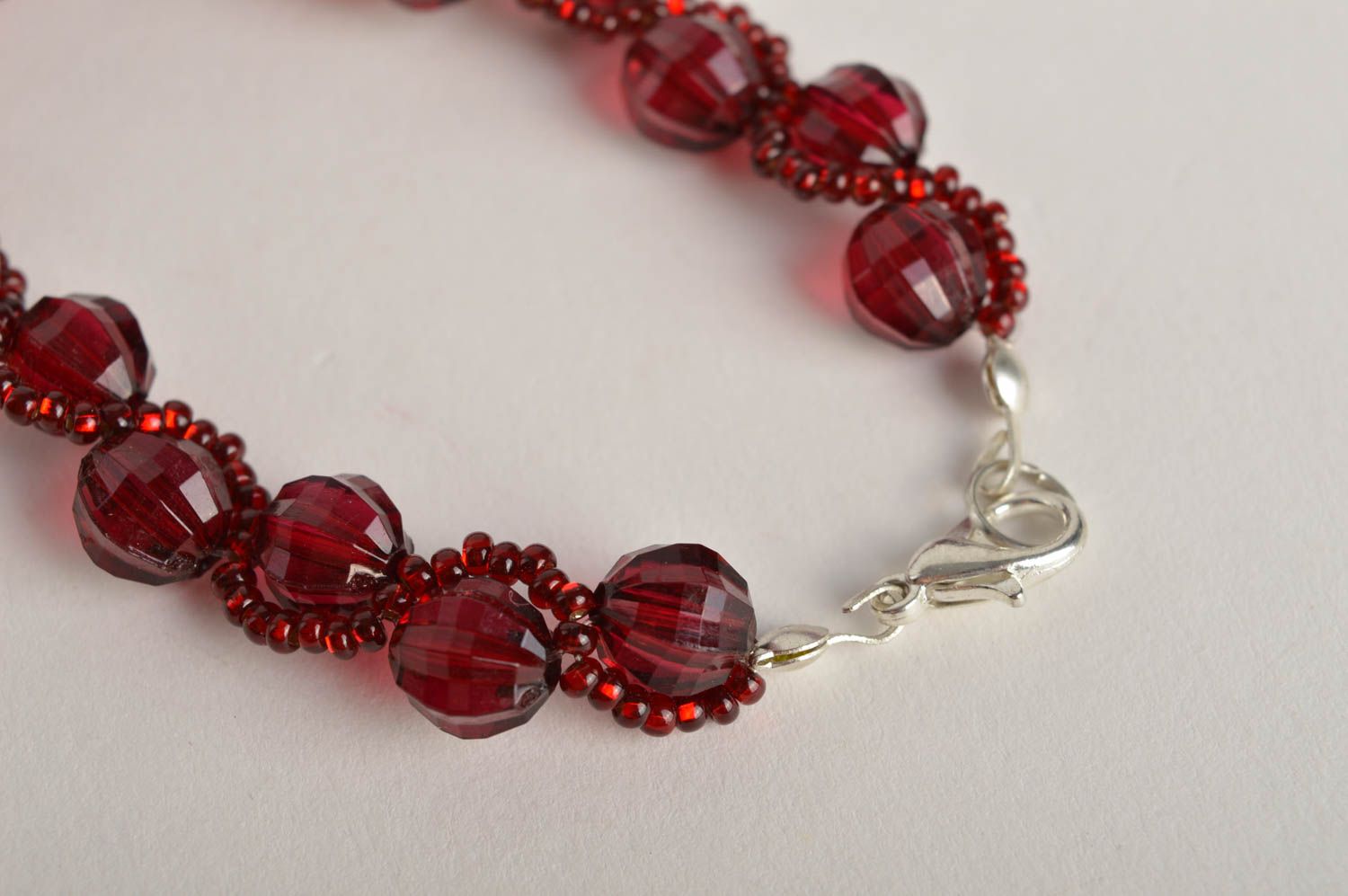 Handmade red beaded bracelet elegant wrist bracelet stylish jewelry gift for her photo 3