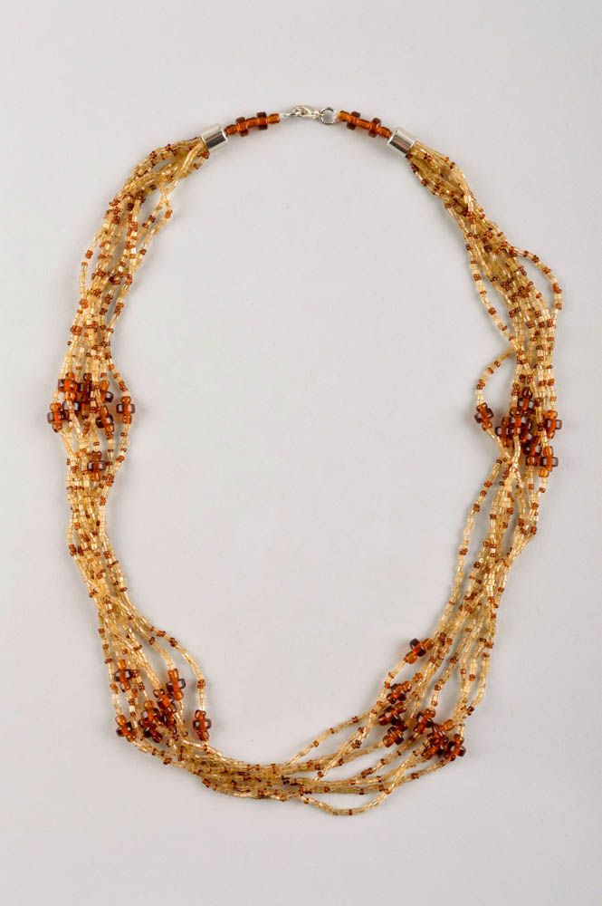 Колье из бисера украшение ручной работы коричневое ожерелье из бисера стекляруса фото 2