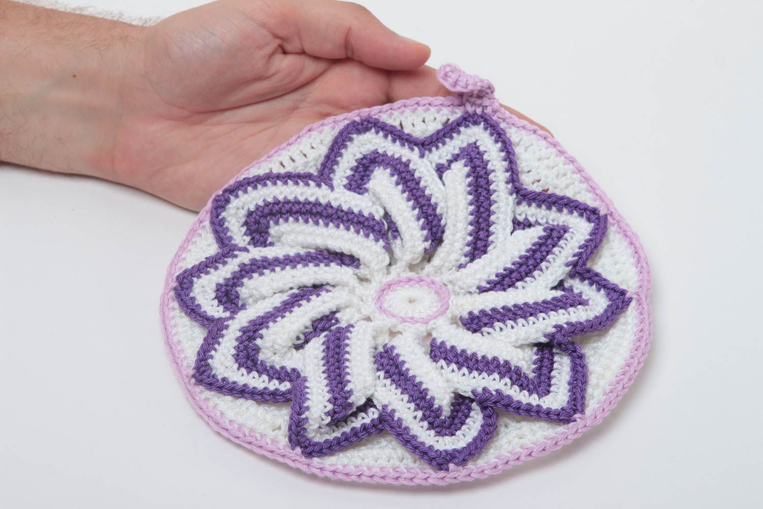 Handmade Topflappen gehäkelt Küchen Textilien Haus Deko violette Blume foto 5
