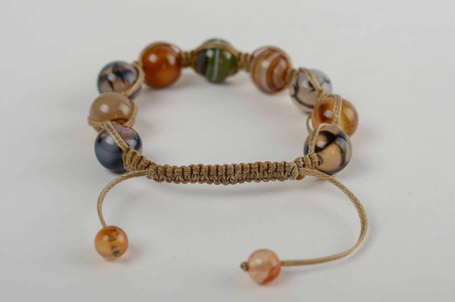 Strand handmade Agate beads bracelet on wax brown rope cord for teen girls photo 4