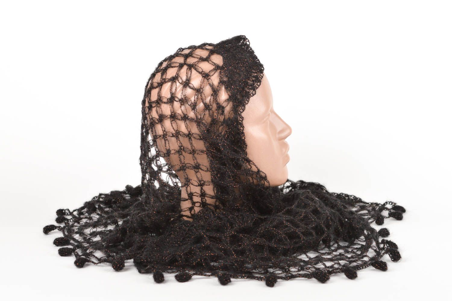 Шарф ручной работы подарок для женщины шерстяной шарф черный элегантный фото 3