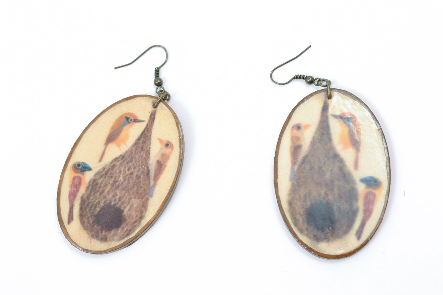Decoupage wooden oval earrings photo 2