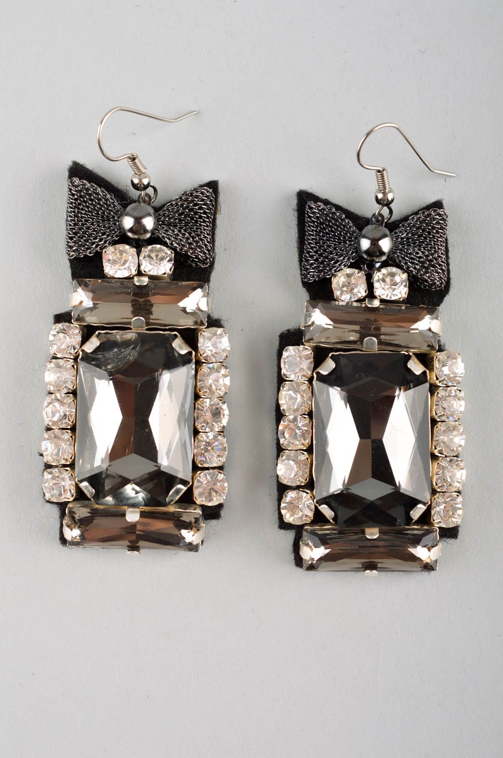 Evening earrings with crystals handmade accessories designer jewelry for women photo 3