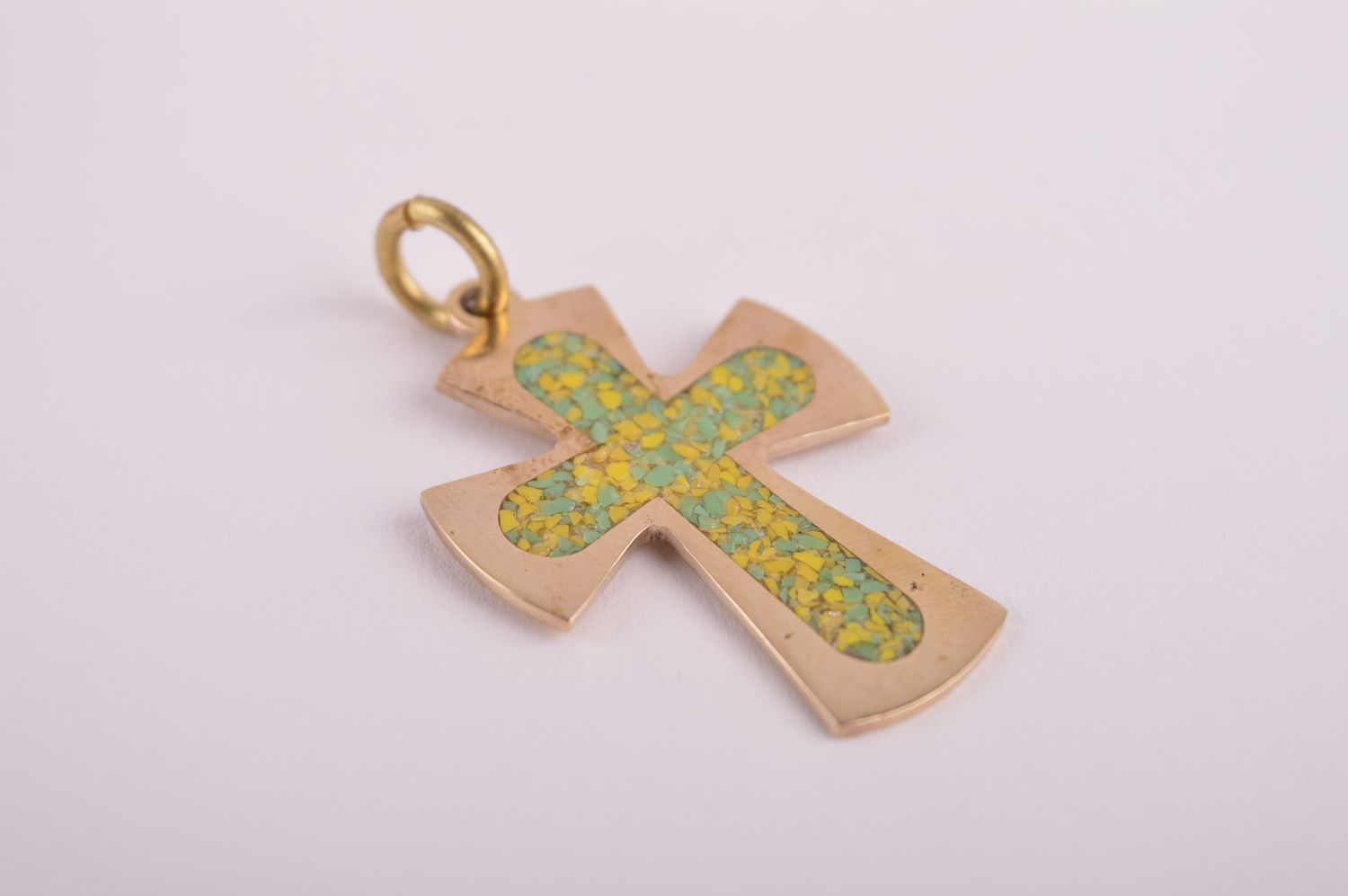 Pendentif croix design Bijou fait main Accessoire religieux original laiton photo 4