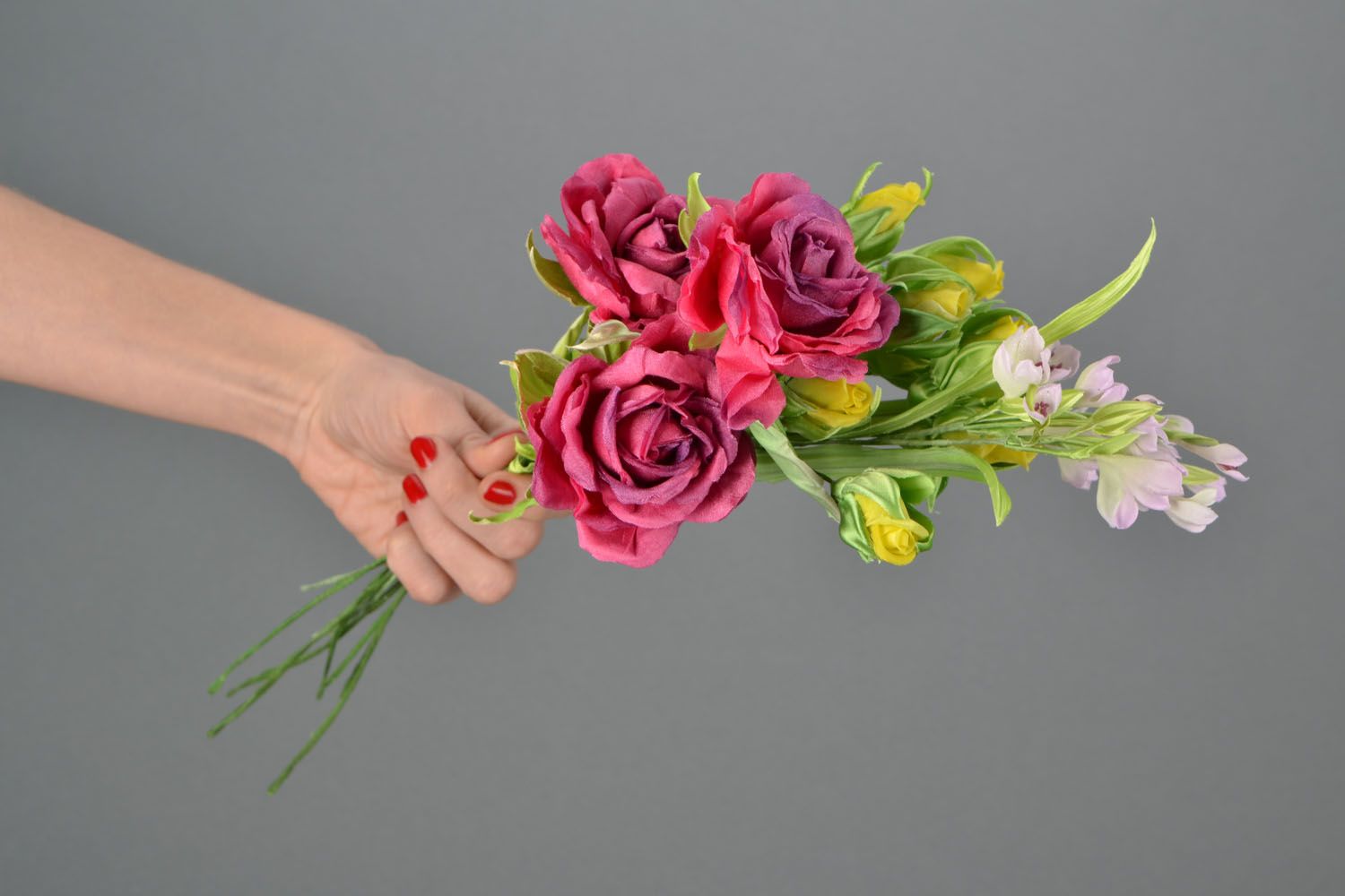 Bouquet de fleurs artificielles Danse framboise  photo 2