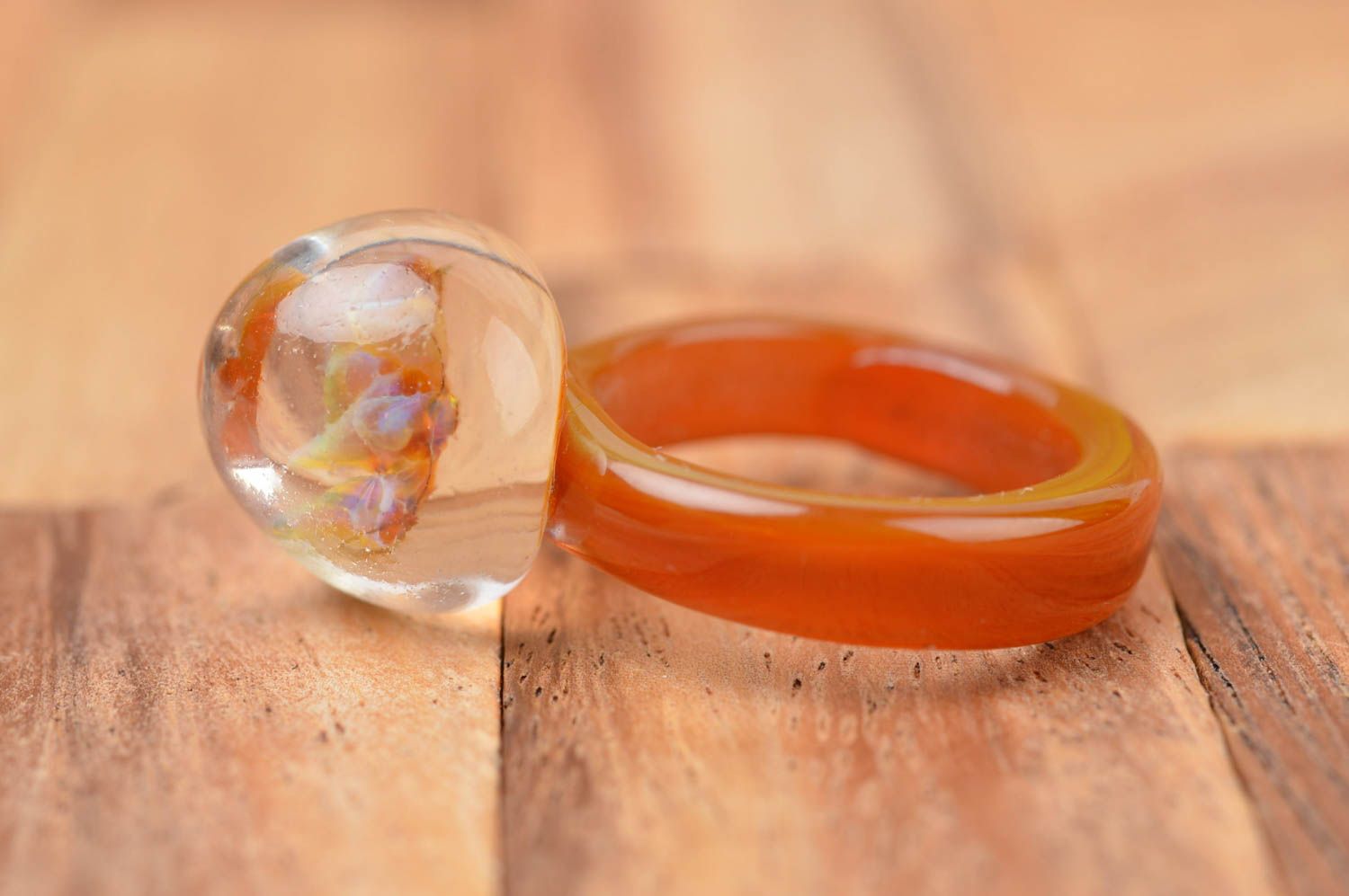 Кольцо ручной работы кольцо из стекла дизайнерское украшение с голограммой фото 2
