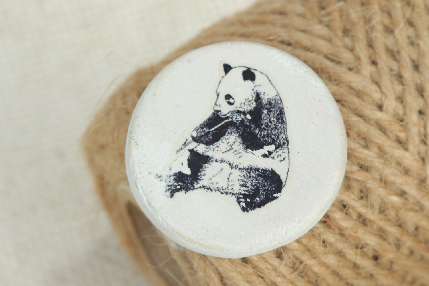 Round polymer clay fridge magnet with panda bear photo 1