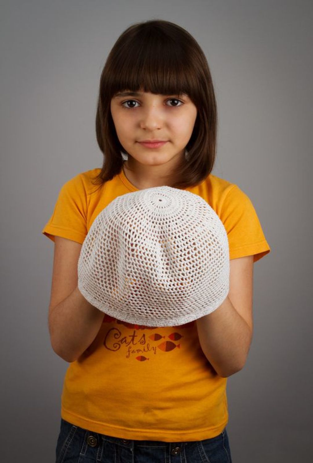 Bonnet blanc tricoté pour fille, tour 50-52 photo 2