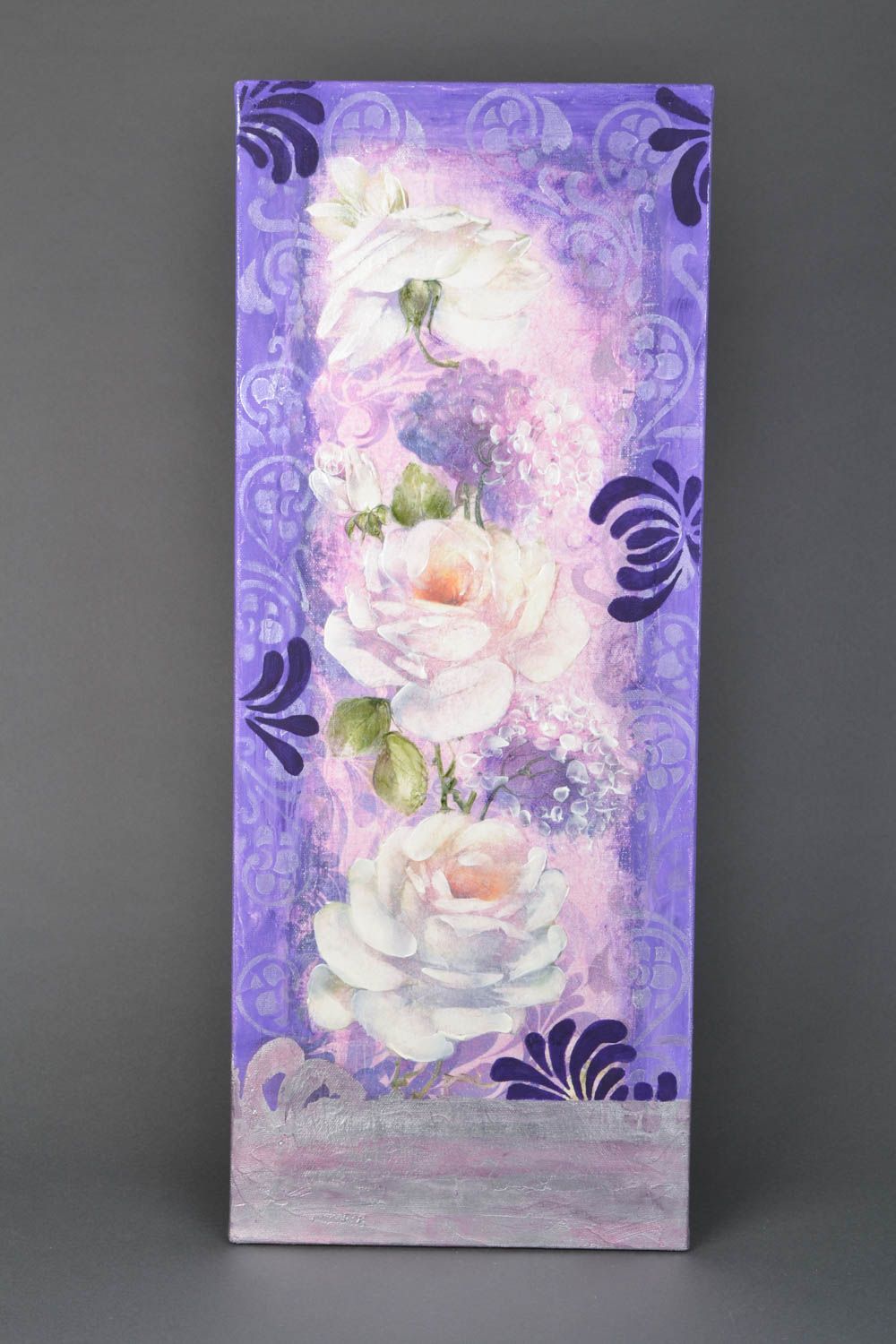 Tableau décoratif mural technique de serviettage Roses fait main photo 1