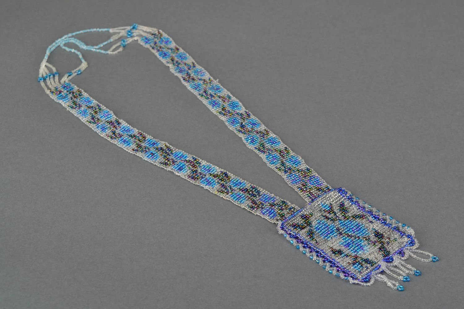 Handmade beaded necklace Blue Rose photo 1