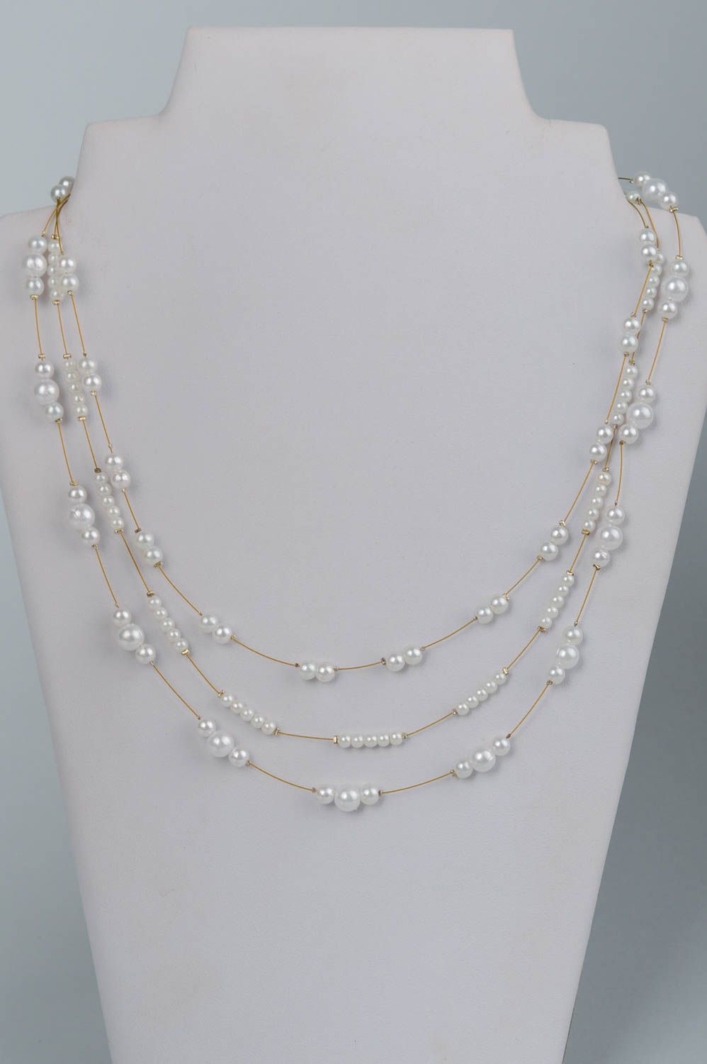 Collar de cuentas de perlas de varias vueltas artesanal original hermoso blanco foto 1