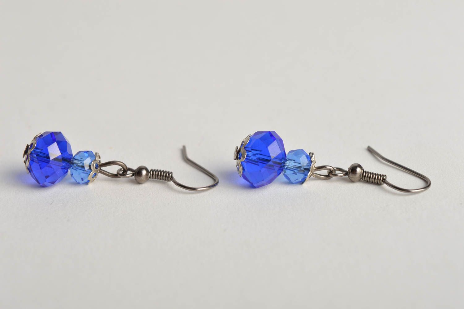 Handmade beaded blue earrings elegant tender earrings stylish accessory photo 4