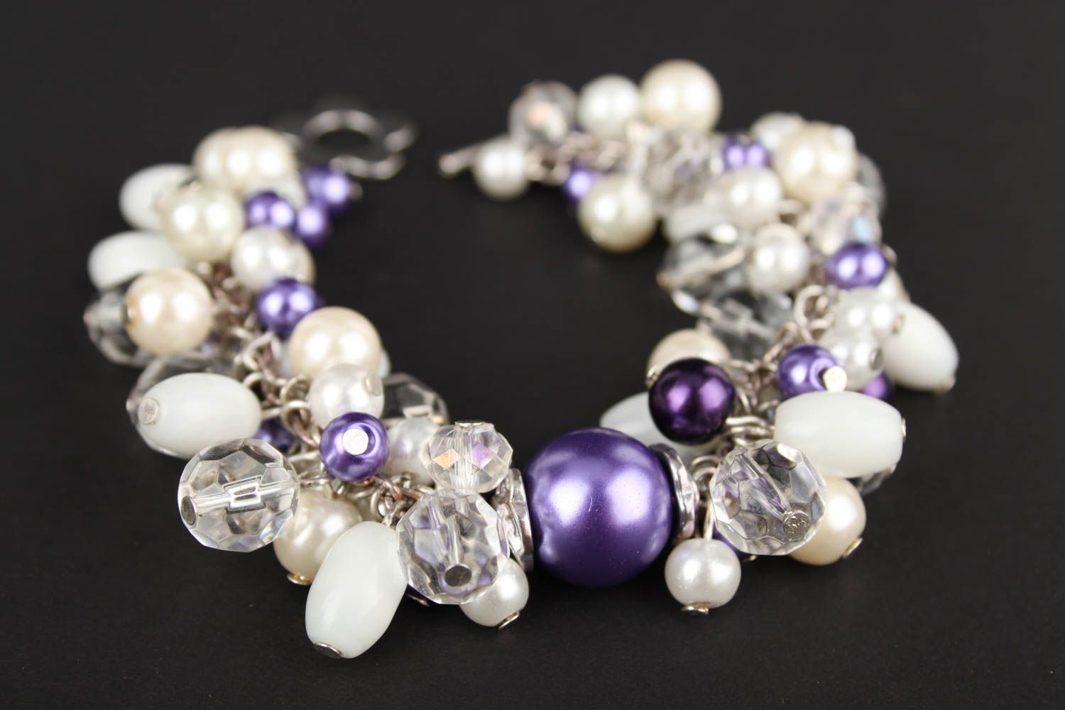 Charm chain beaded white and purple girls bracelet photo 1