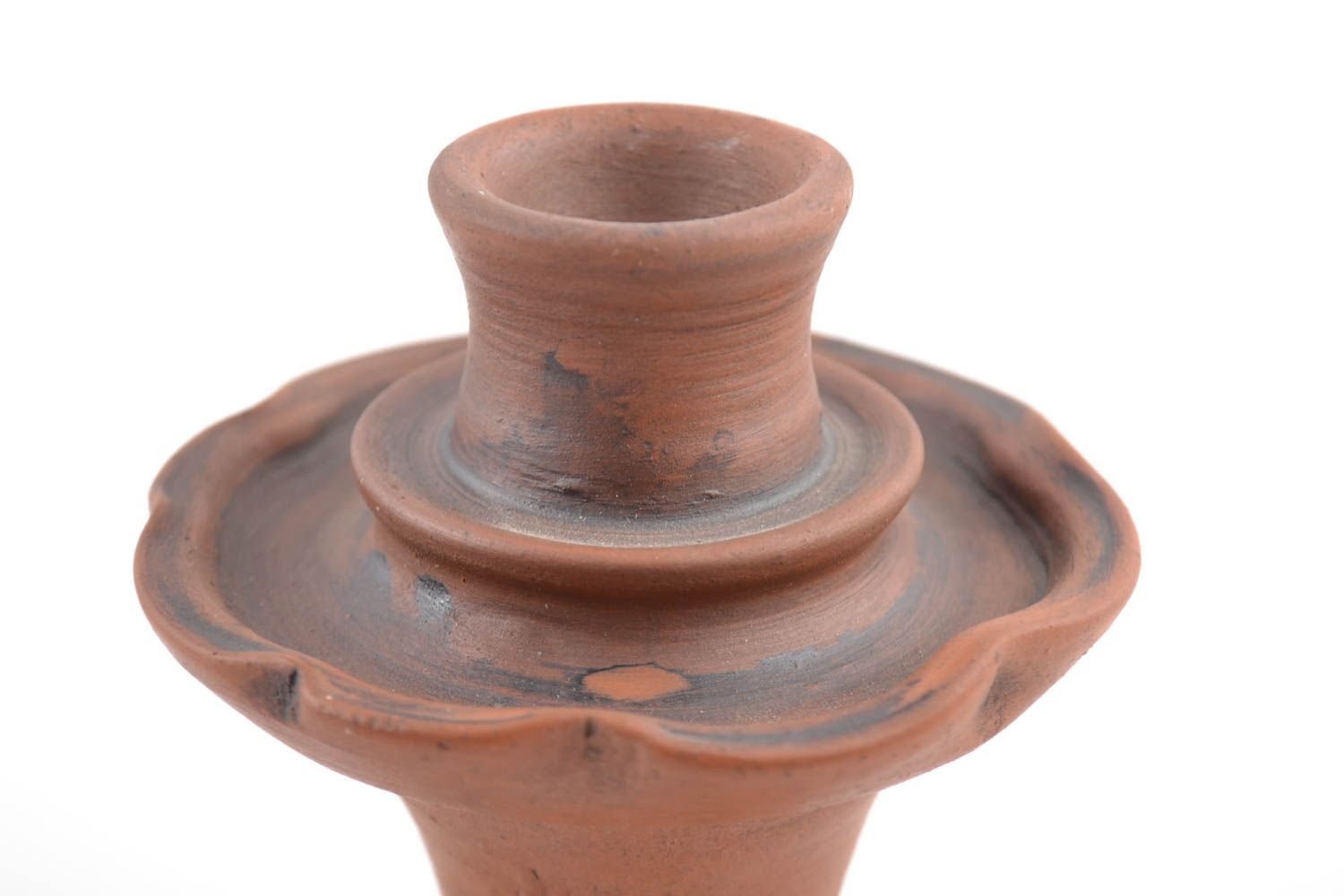 Unusual brown handmade clay candlestick kilned with milk for interior decor photo 4