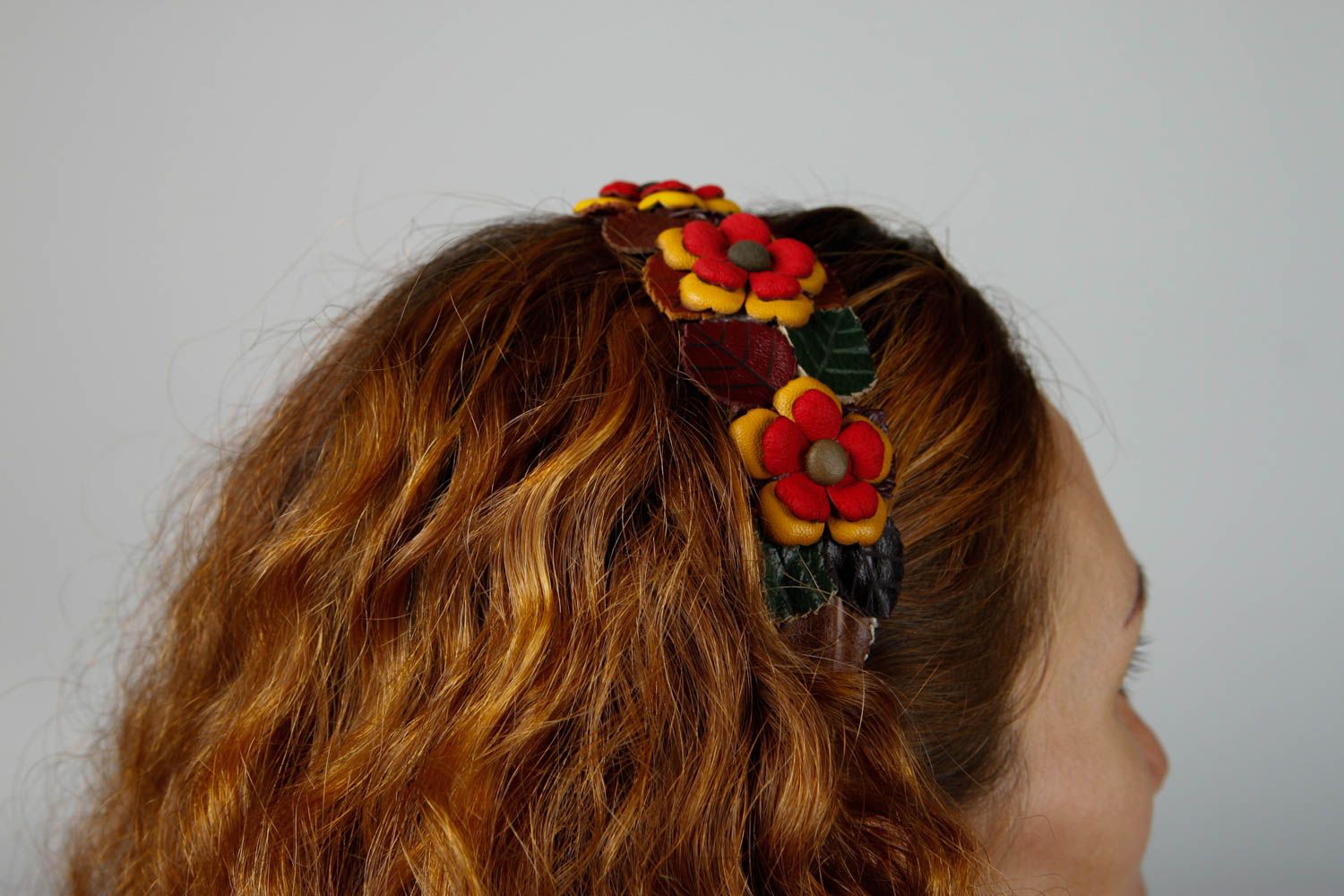 Unusual handmade flower headband leather goods elegant hair gifts for her photo 2