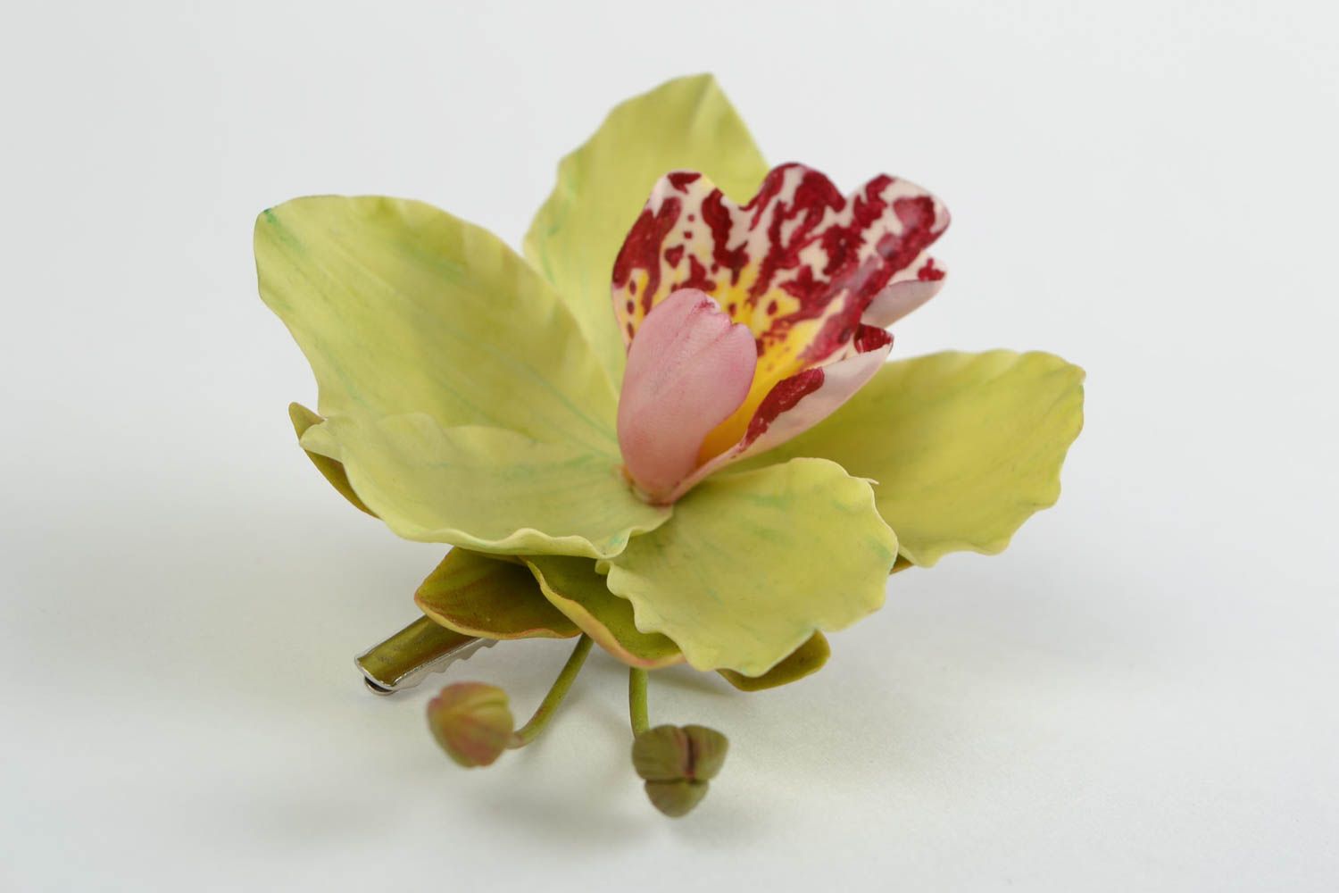 Pinza para el pelo de porcelana fría con forma de orquídea broche artesanal foto 4