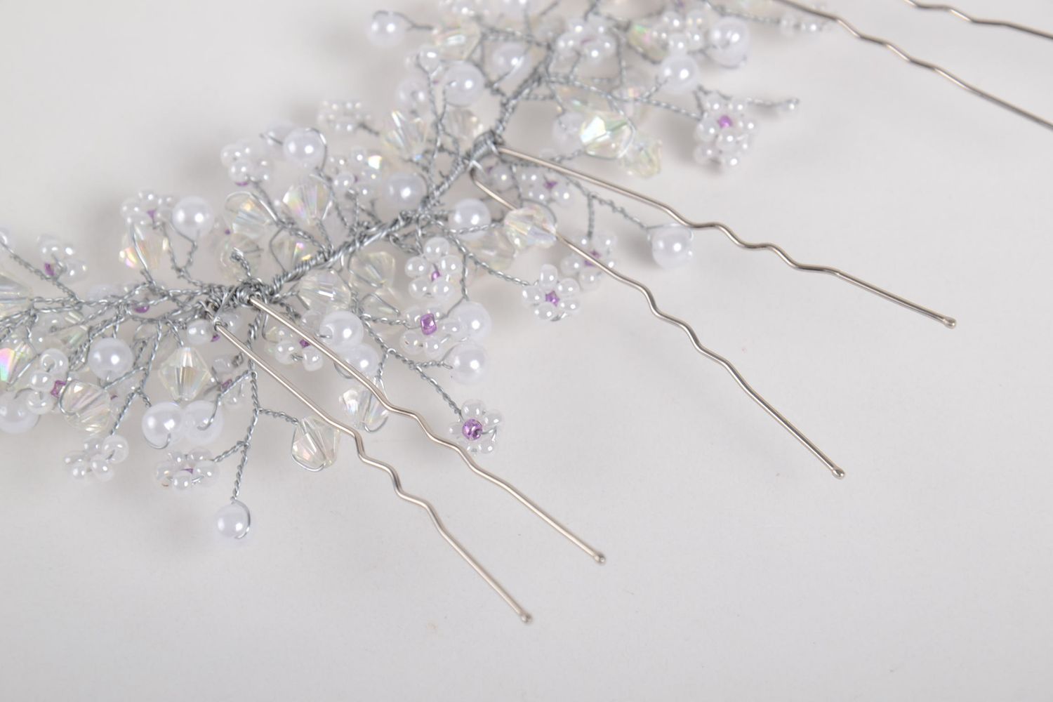 Handmade white accessory stylish wedding hair pin beaded cute hair pin photo 5