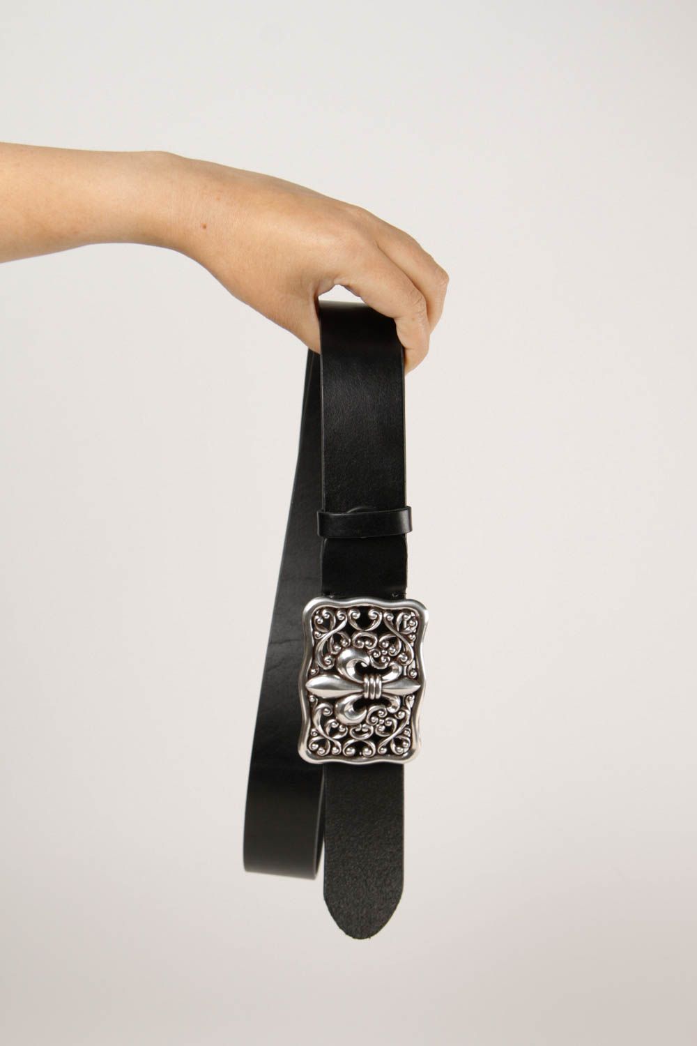 Cinturón de piel hecho a mano color negro regalo personalizado accesorio de moda foto 2