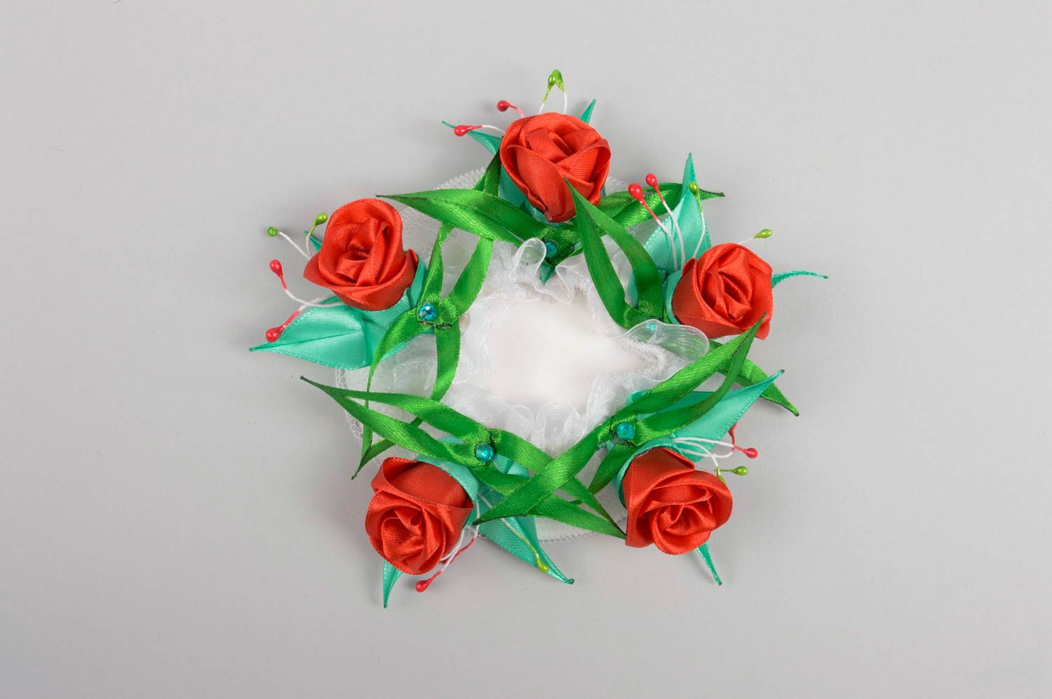 Handmade Haar Netz Haar Schmuck Accessoire für Haare mit Blumen grün rot foto 5