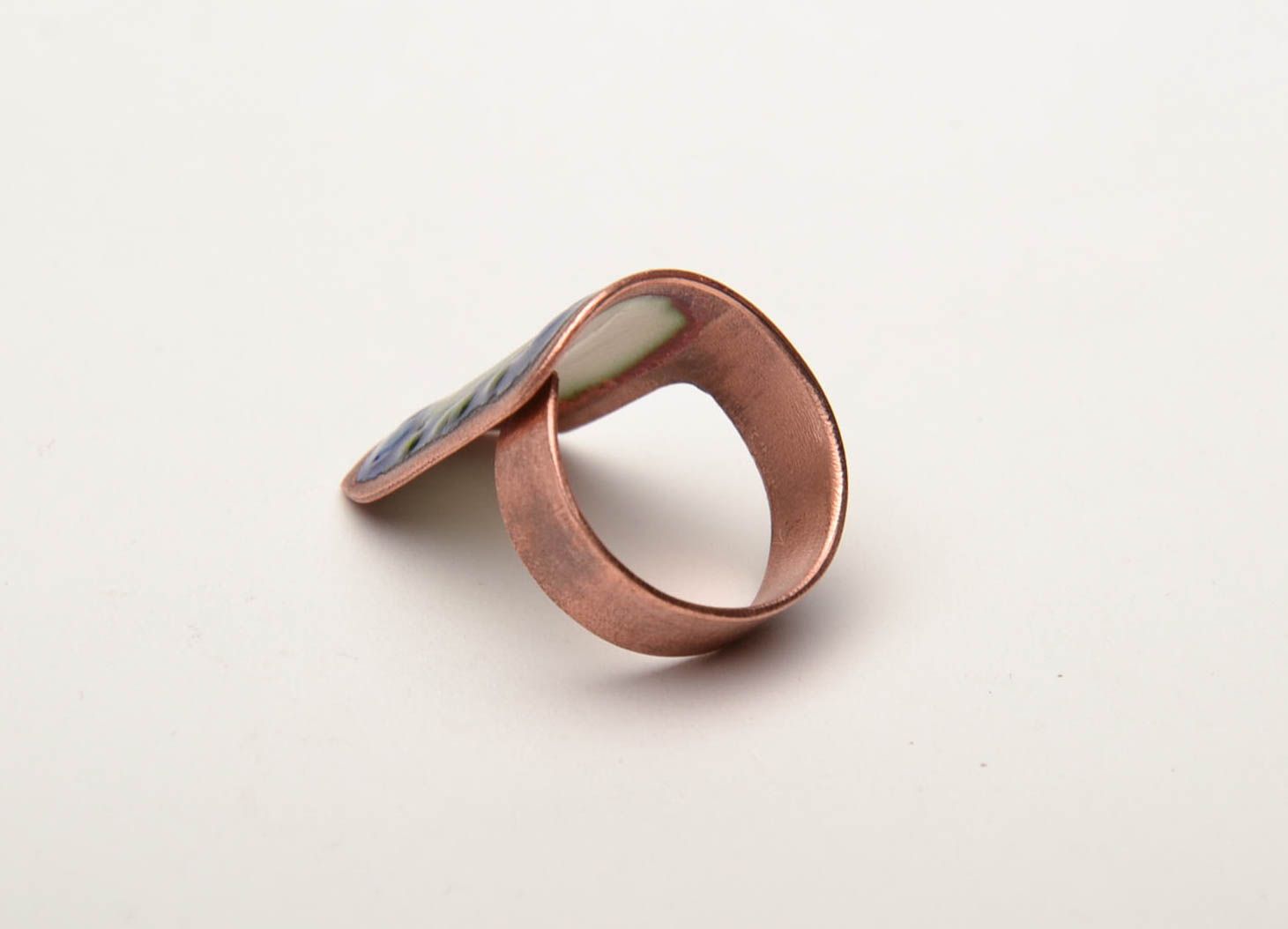 Ethnic copper ring of blue color photo 3