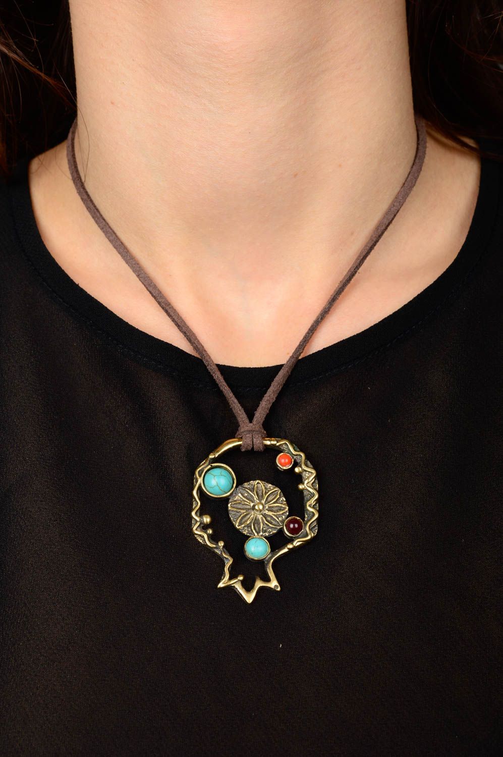Handmade bronze pendant unusual metal accessory stylish pendant for girls photo 2