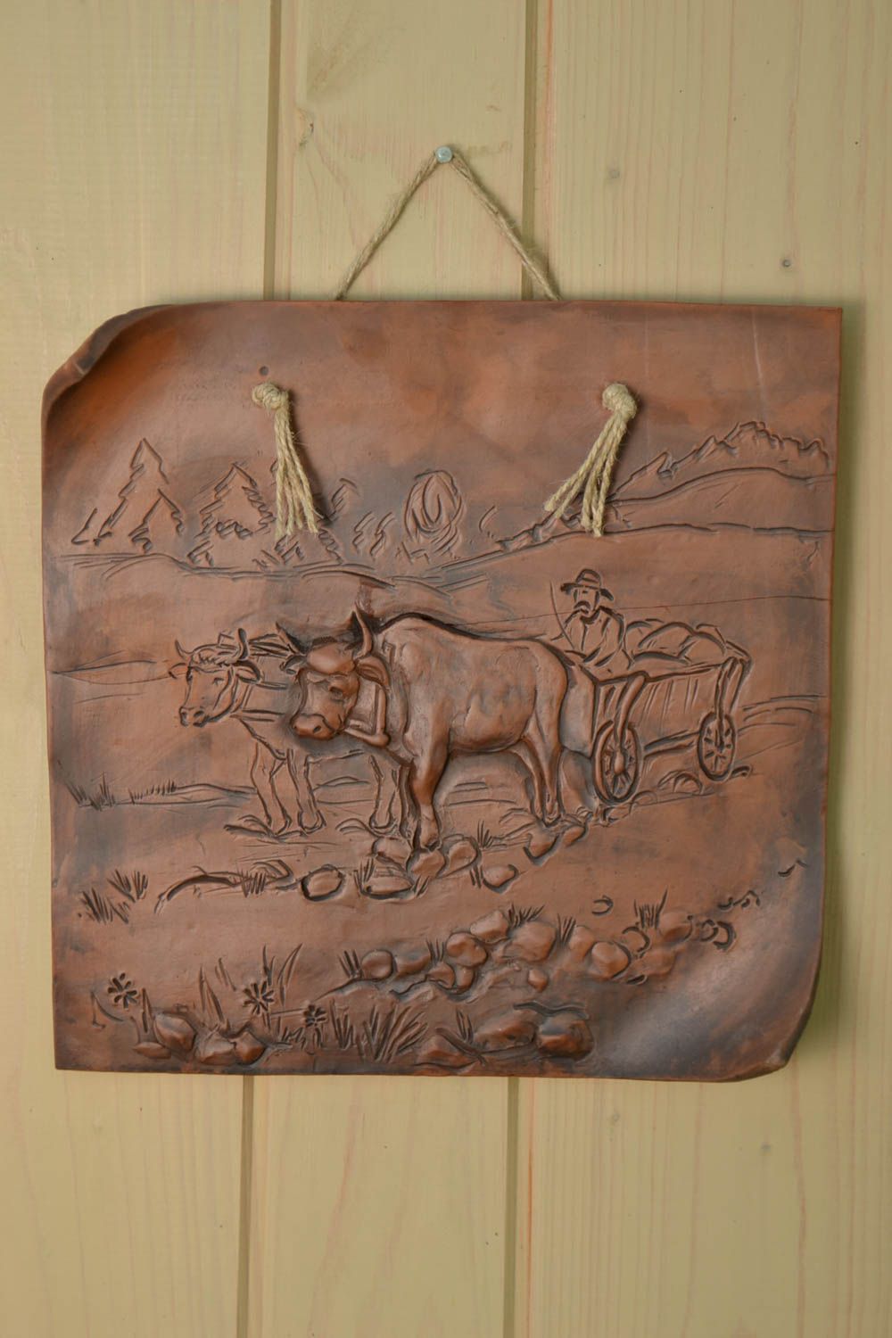 Dark brown handmade designer clay panel decorative wall hanging photo 1