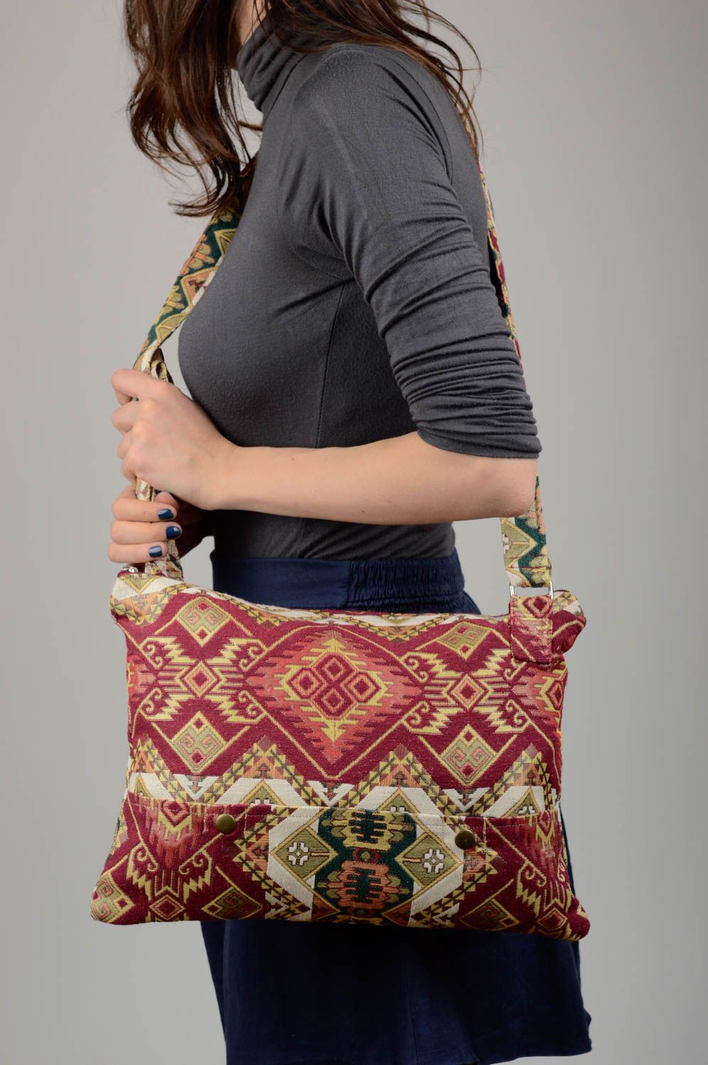 Shoulder bag handmade textile purse brown ladys bag ethnic style purse nice gift photo 2