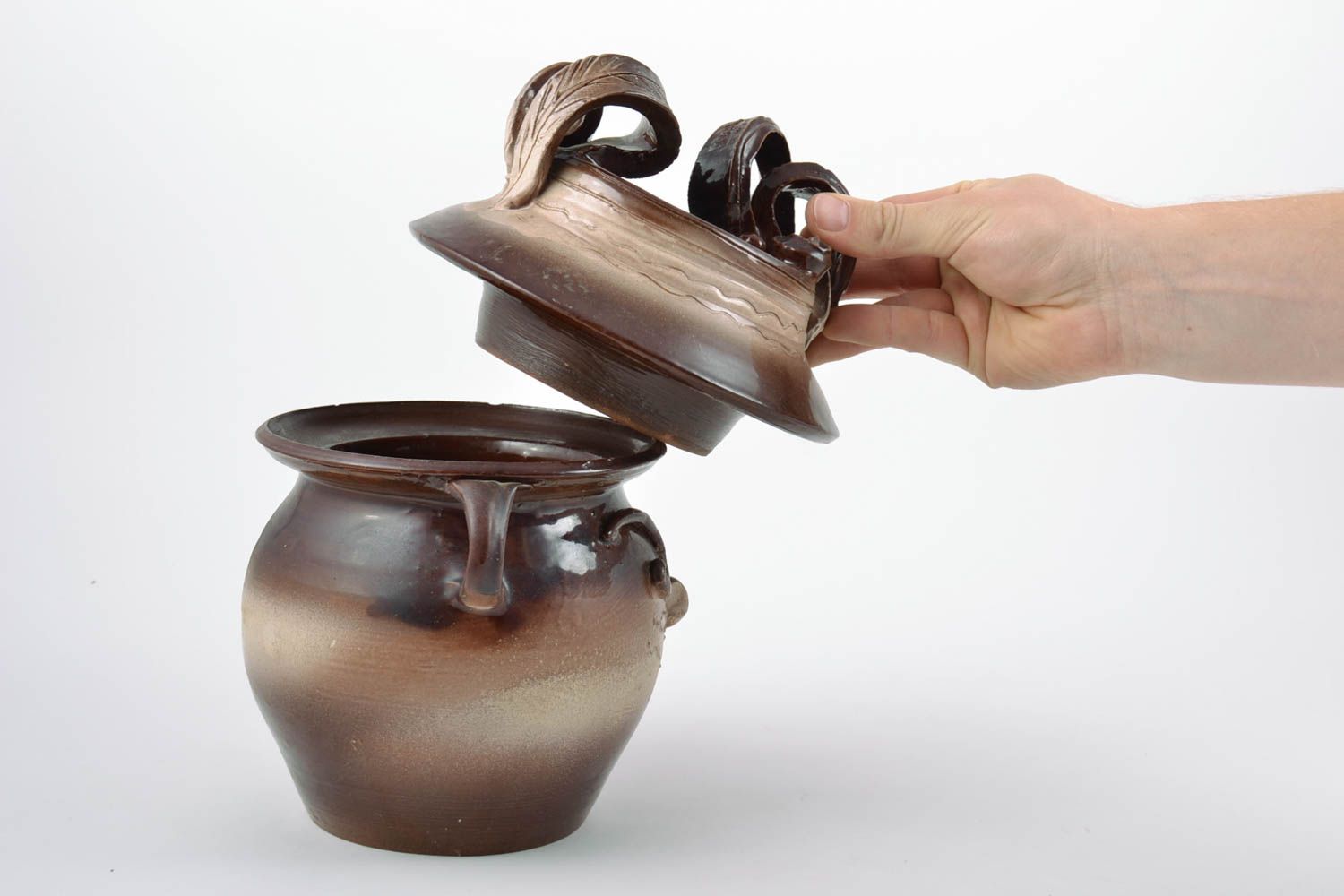 Pot en argile fait main design original brun couvert de glaçure pour épices 1 L photo 5