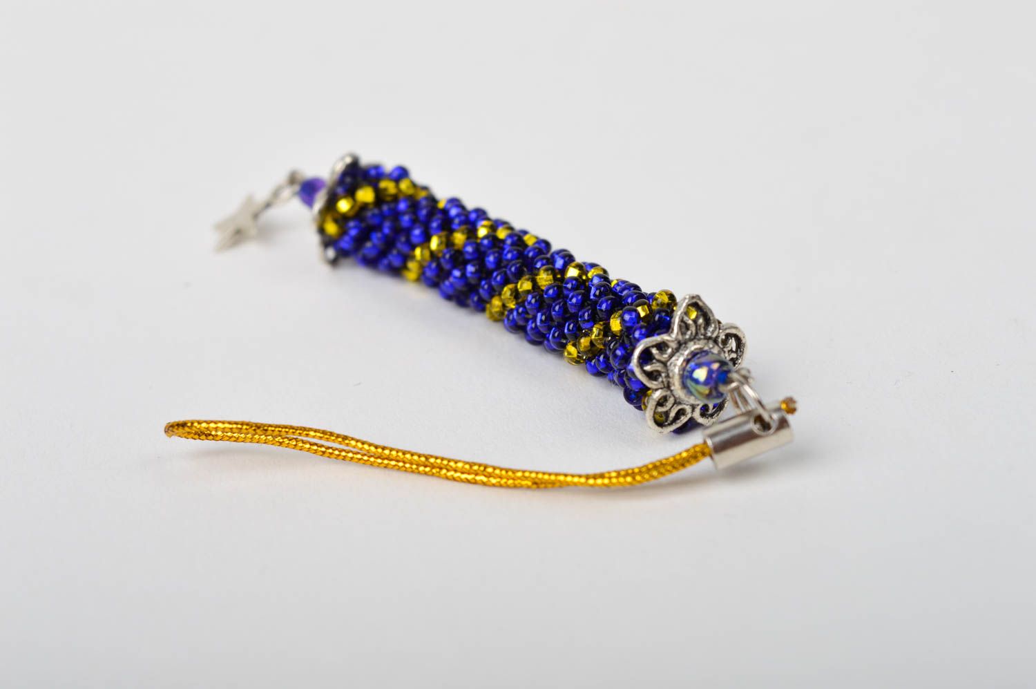 Handmade beaded keychain blue and yellow keychain unique accessory stylish gift photo 5