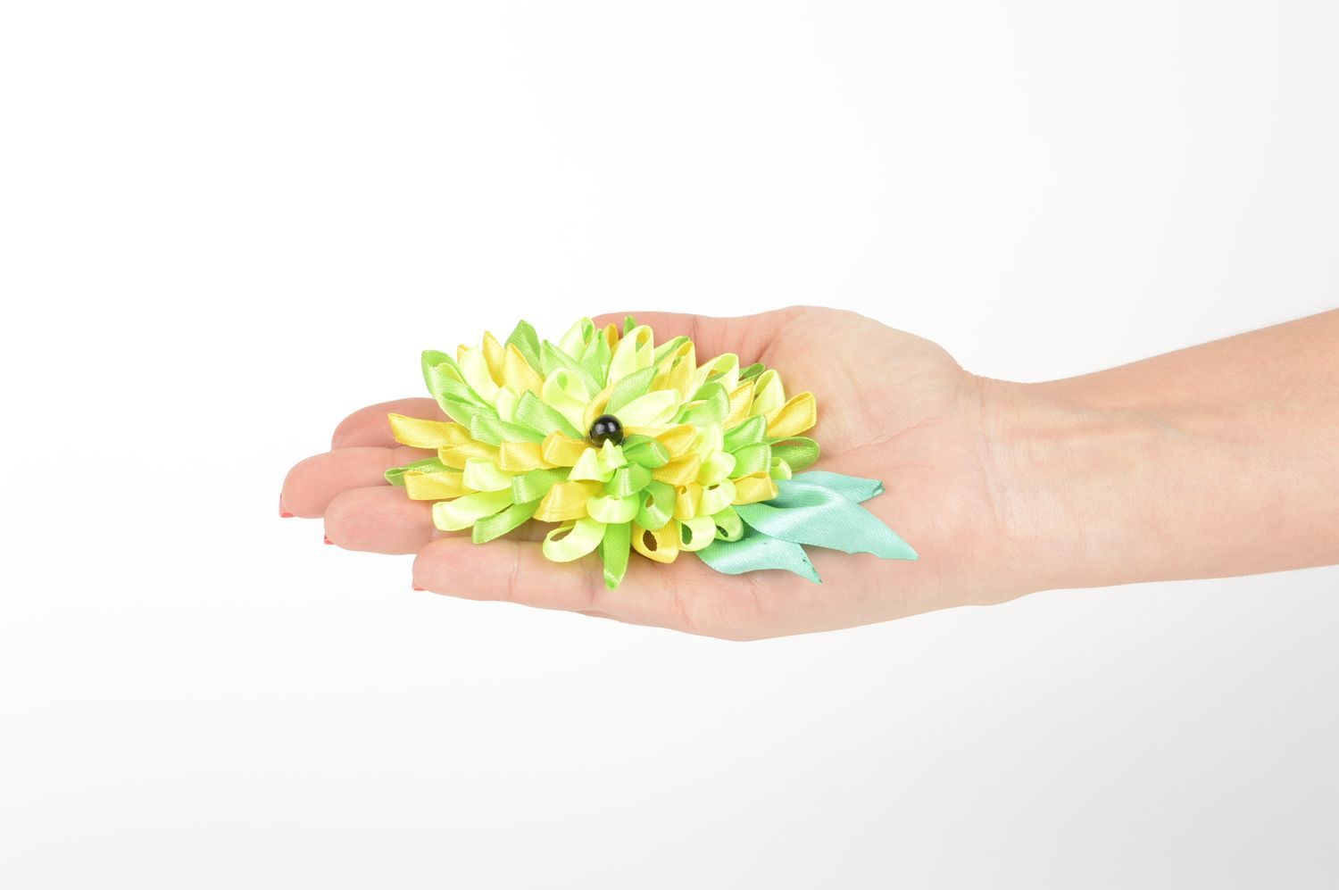 Аксессуар для волос ручной работы заколка с цветком детская заколка лайм фото 5