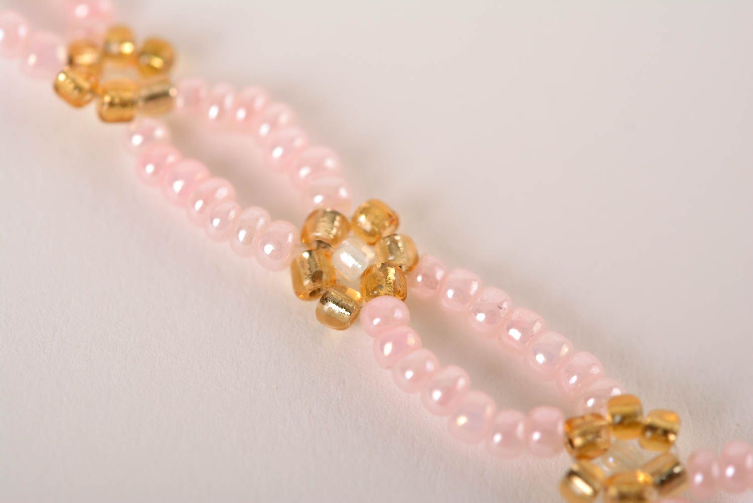 Pink and gold beads floral adjustable bracelet for girls photo 3