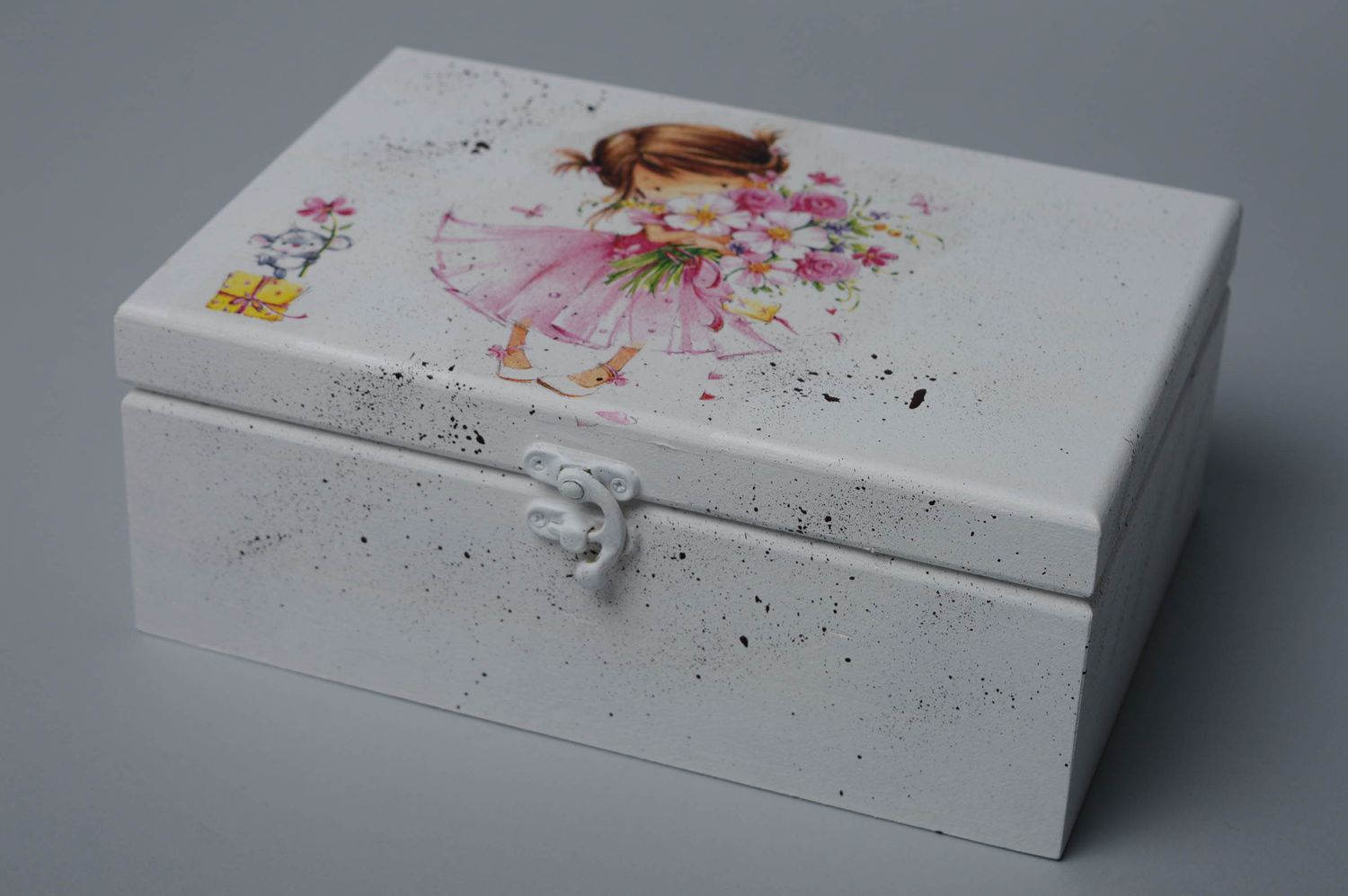 Caja de madera para joyas con decoupage foto 1