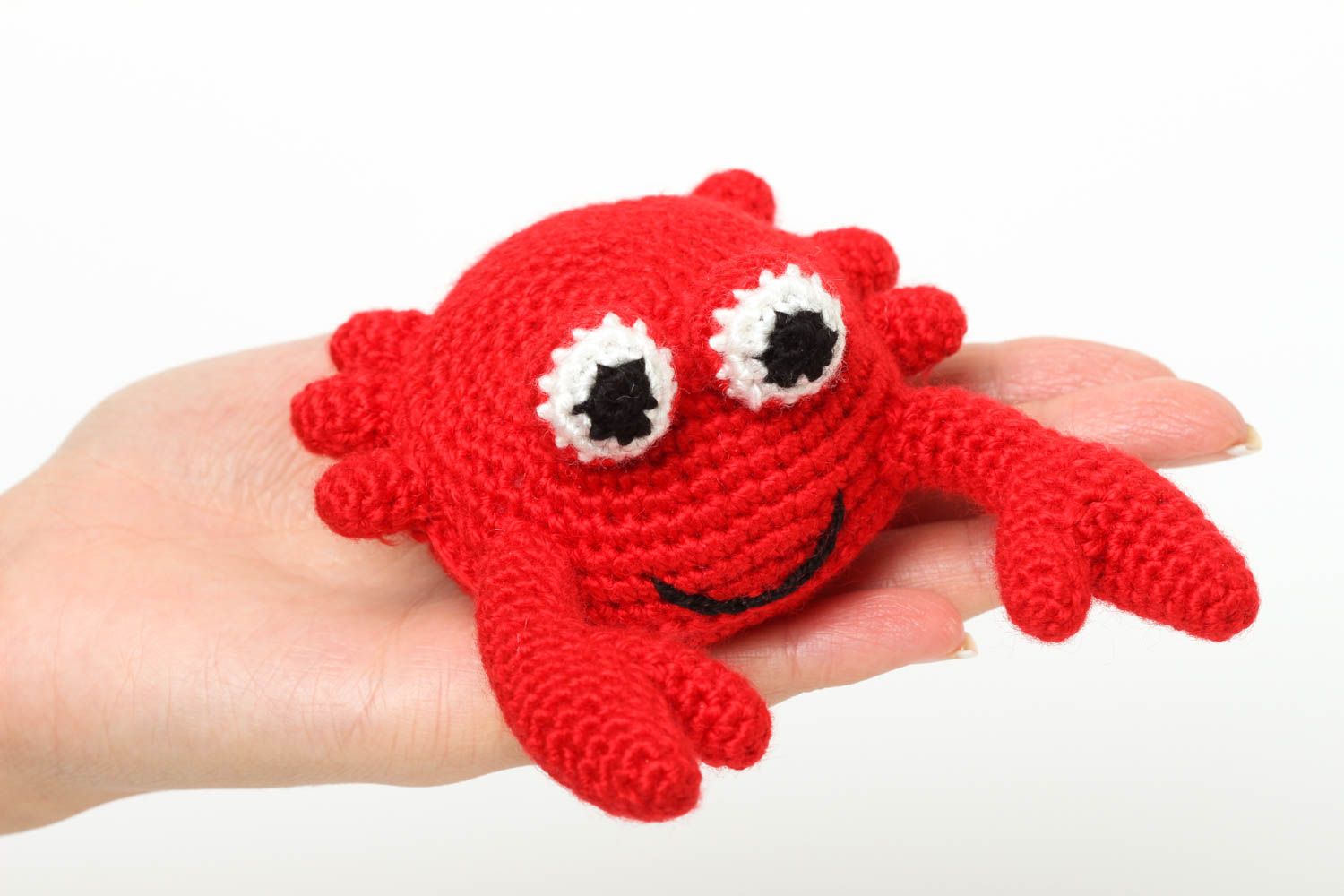 Hochet bébé fait main Jouet éveil Cadeau enfant tricot coton crabe rouge  photo 5
