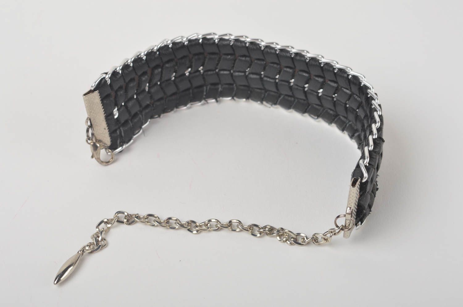 Bracelet cuir Bijoux fait main design original large noir Accessoire femme photo 3