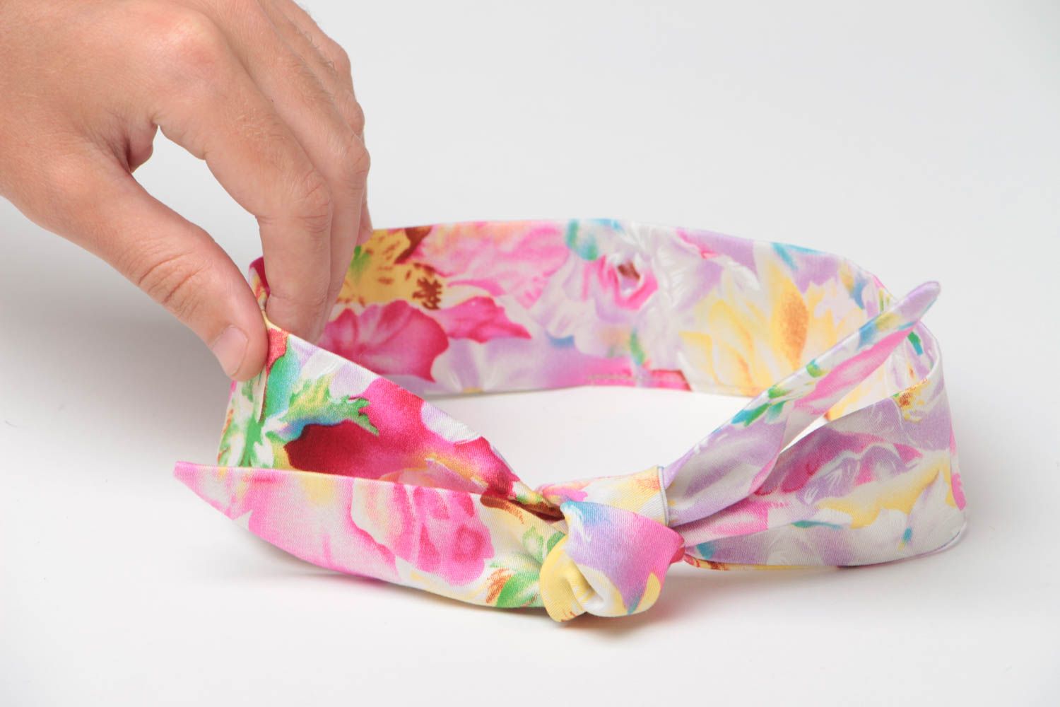 Гибкая повязка на голову из хлопка ручной работы с цветочным принтом нарядная фото 5