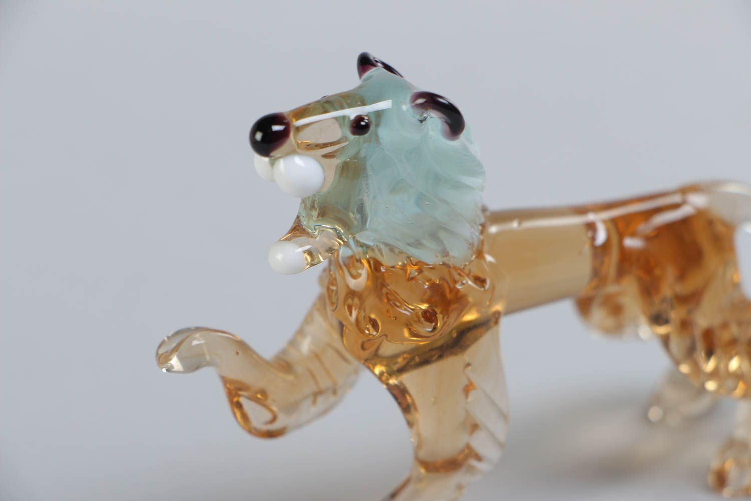 Handmade designer collectible lampwork glass miniature animal figurine of lion photo 3