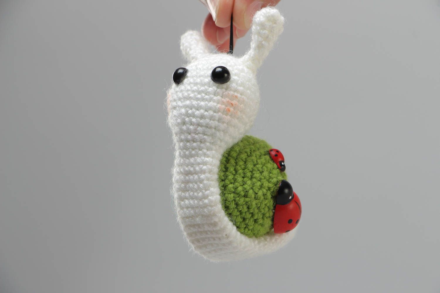 Handmade crochet soft toy snail created of acrylic threads for children photo 5