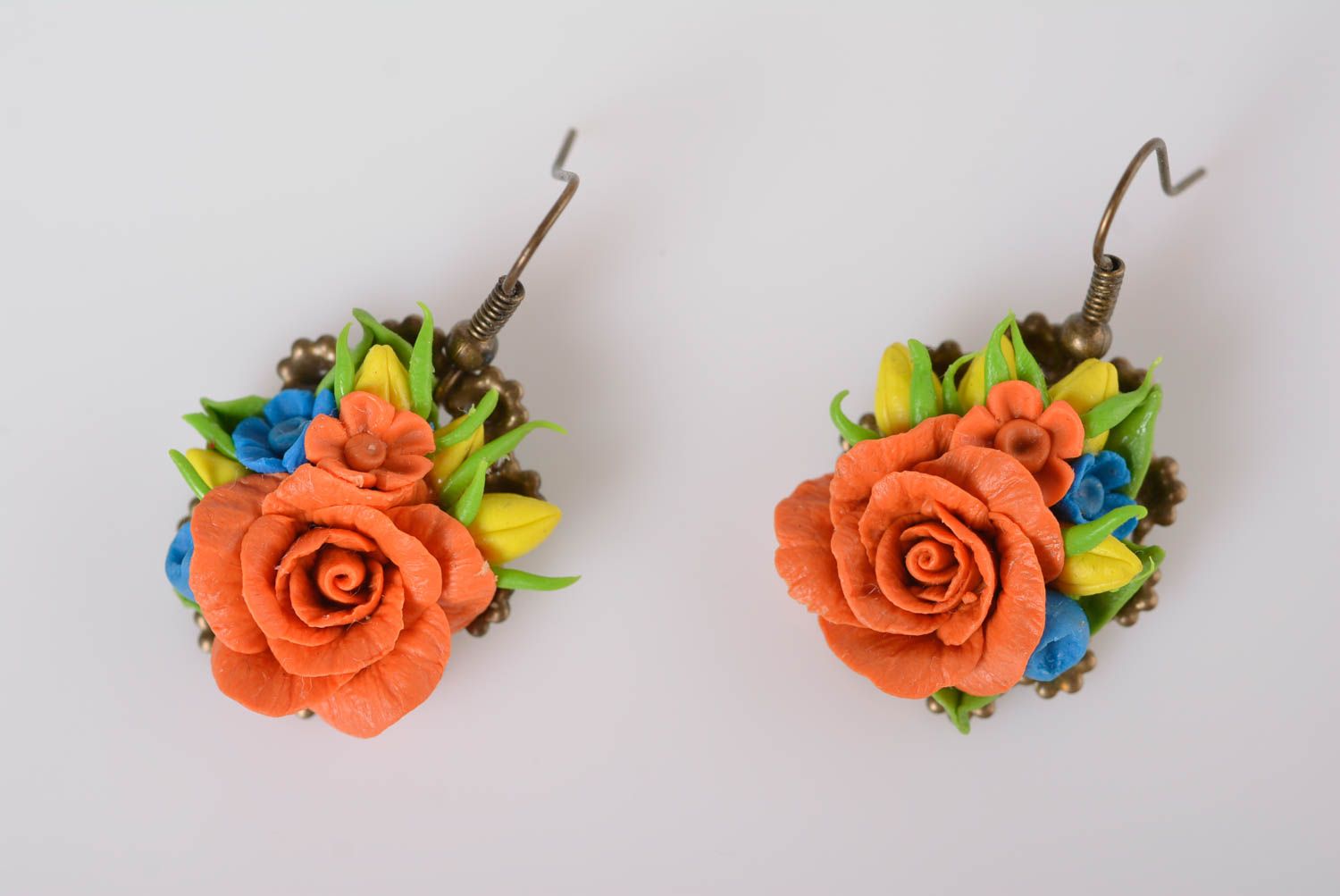 Handmade bijouterie porcelain earrings molded flower earrings plastic jewelry photo 2
