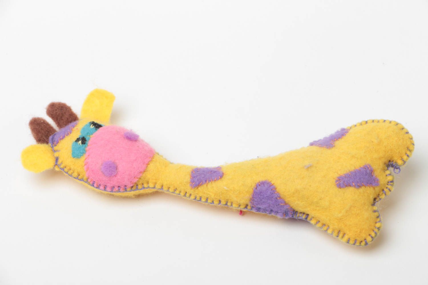 Peluche Girafe petite jaune en feutre jouet original fait main pour enfant photo 2