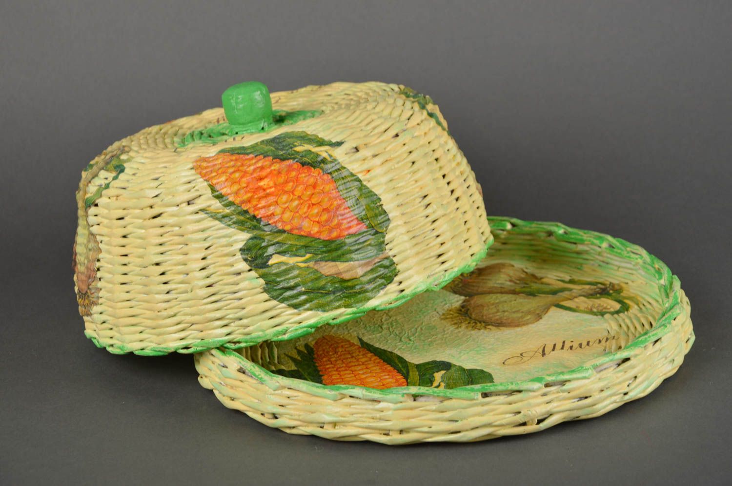 Unusual handmade woven basket woven paper breadbox newspaper craft small gifts photo 2