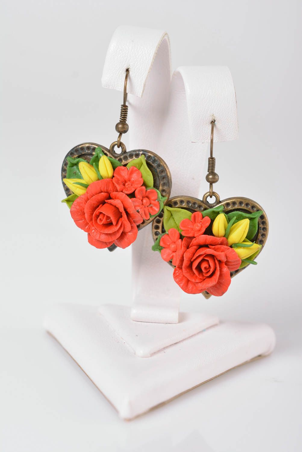 Handgemachte Blumen Ohrringe mit Herzen Polymer Schmuck Accessoire für Frauen foto 1