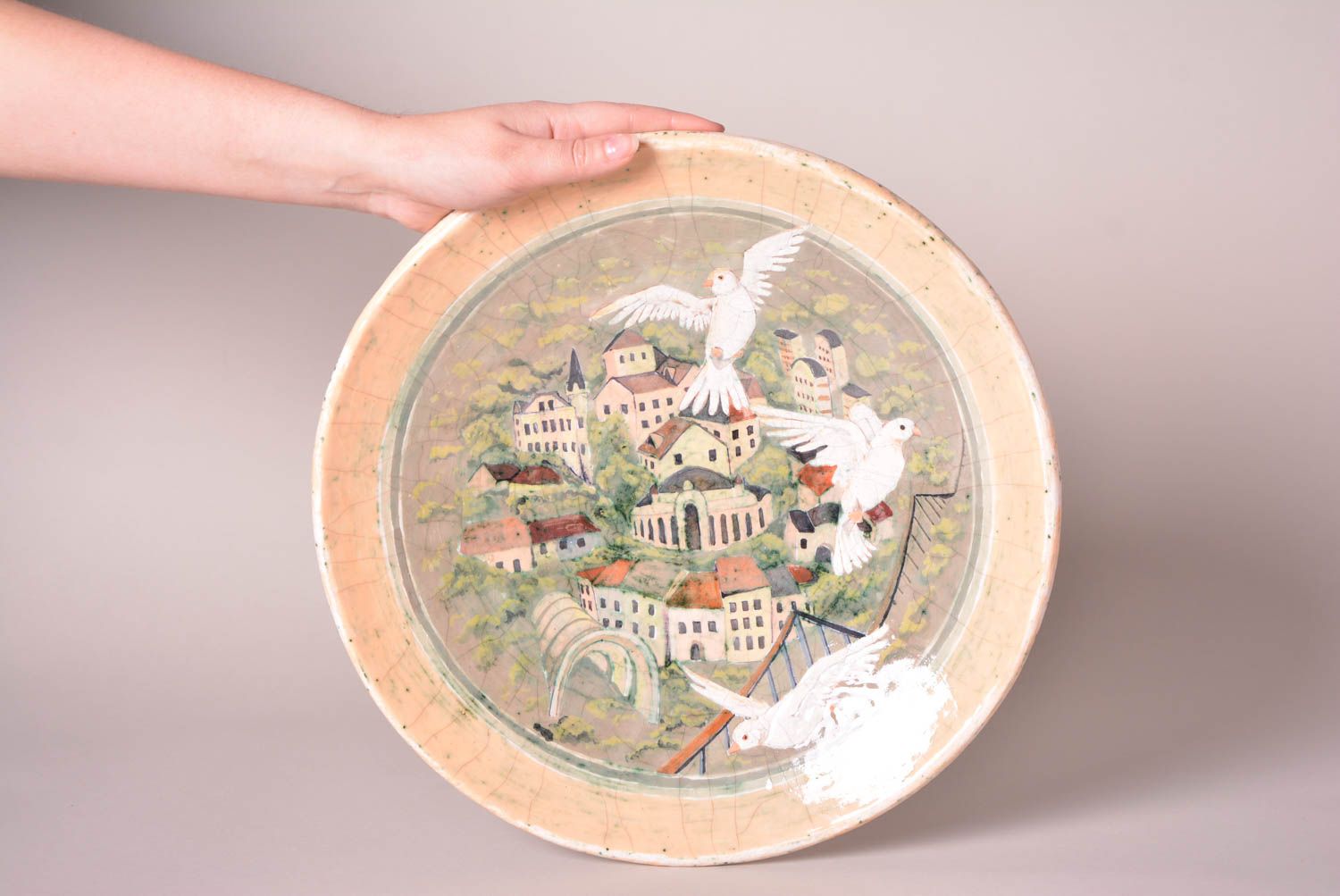 Ceramic pottery handmade plate beautiful clay pottery with unusual paintings photo 2