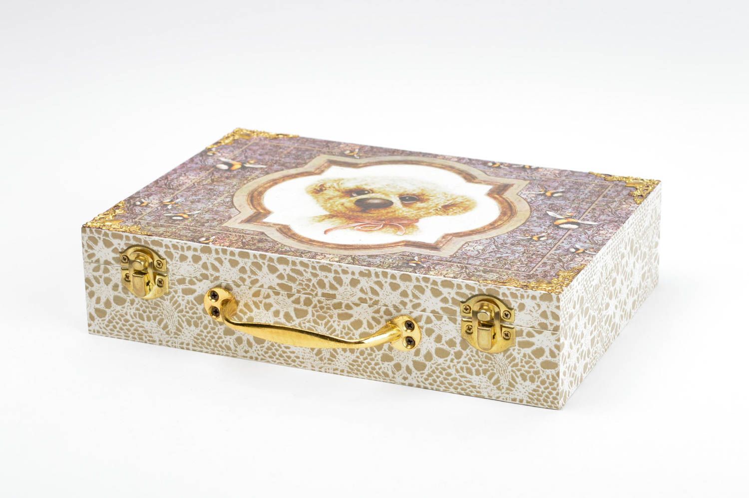 Boîte à bijoux Valise en bois fait main serviettage Déco maison cadeau photo 2