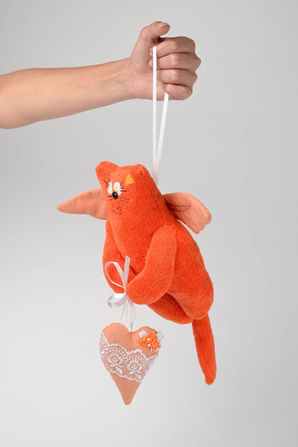 Игрушка котик игрушки ручной работы интересный подарок Оранжевый кот ангел фото 2