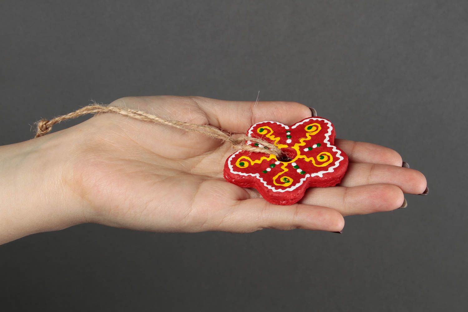 Figura decorativa hecha a mano adorno de fin de año regalo artesanal Flor roja foto 2