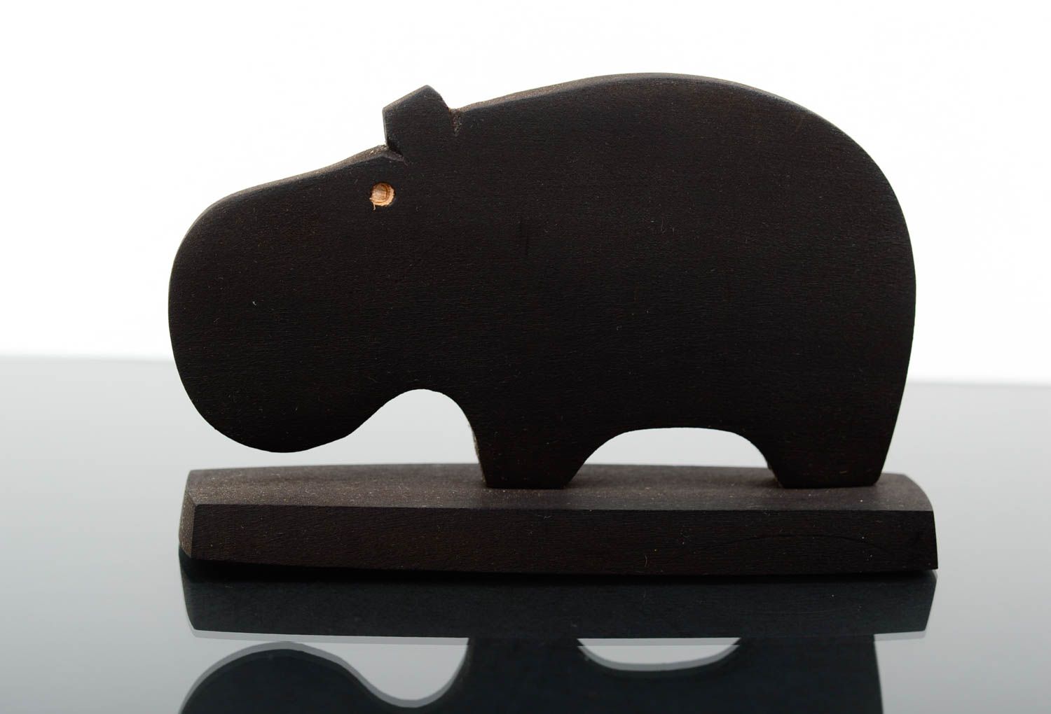 Figurine décorative fait main Statuette en bois Cadeau original noir hippo photo 1